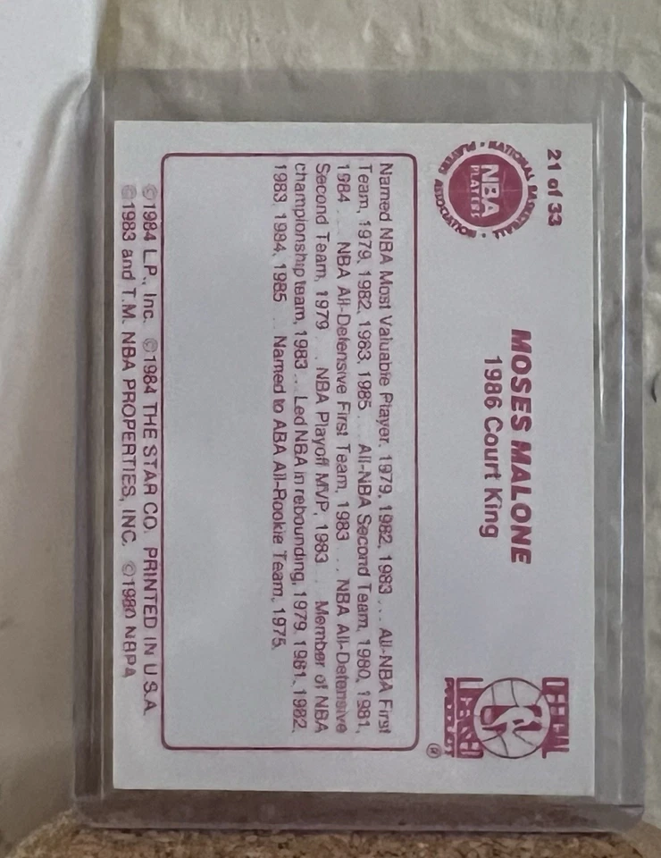 1986 Star Moses Malone Court Kings #21, Philadelphia 76ers, NMT - Image 2 of 2