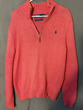 Polo by Ralph Lauren Men's 1/4 Zip Mock Neck Cotton Knit Sweater Pink M