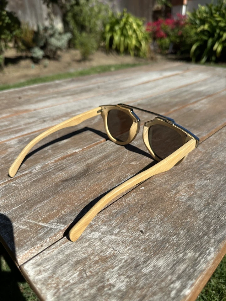 Gafas de sol de madera estilo Celine ojo de gato con lentes polarizadas espejadas verdes Foto 3 de 4