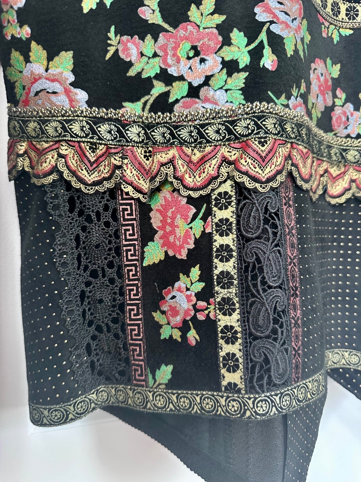 VTG Roberto Cavalli Capriccio Jacket Cotton Leather  Rich Hippie Maximalist Boho image 6