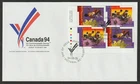 Canada #1520a, XV Commonwealth Games, LL PB, Official First Day Cover, FDC 1994