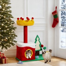 29.5in Christmas Themed Plush Cat Tree, Multi-level Cat Tower with Cat Condo
