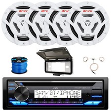 JVC KD-T92MBS Marine Receiver w/ 4x 6.5" White Speakers, Cover, Antenna  Wire