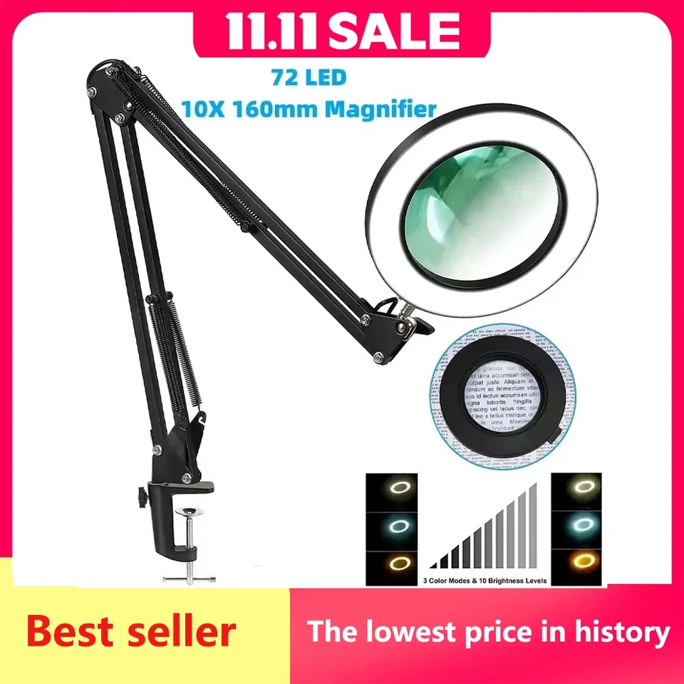 72LED 8X/10X NUOVA Lente D'Ingrandimento Illuminata USB 3 Colori LED Lente D'Ing - Bild 2 von 4