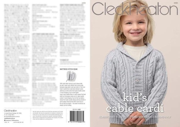 Cleckheaton Pattern Leaflet #1020 Kid's Cable Cardi Sizes 2Years-10Years - Image 2 of 3