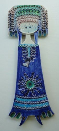 Vtg MCM Modern Raymor Bitossi Italy Bagni Blue Pottery Woman 24" Wall Sculpture
