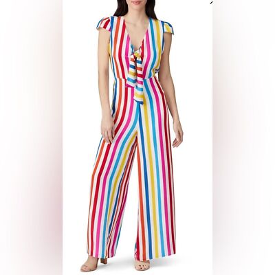 Color Me Courtney Sheree Colorful Rainbow Vertical Stripe Cutout Jumpsuit Sz 12
