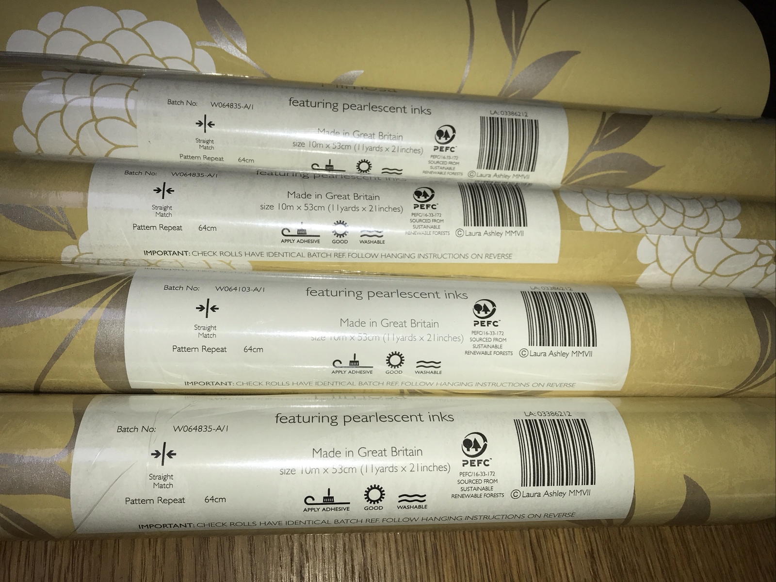 Laura Ashley Vinyl Wallpaper Erin Mimosa 5 Rolls eBay