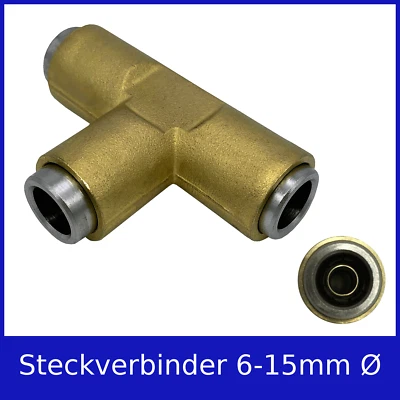 SAMETRUCK Steckverbinder T-Stück 6-15mm Ø für Kunststoffrohr PU Schlauch Messing Druckluft