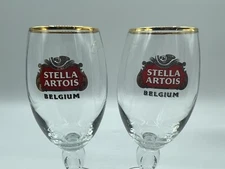 Stella Artois Gold Rim Belgium Chalice .33cl Beer Glasses - Set of 2
