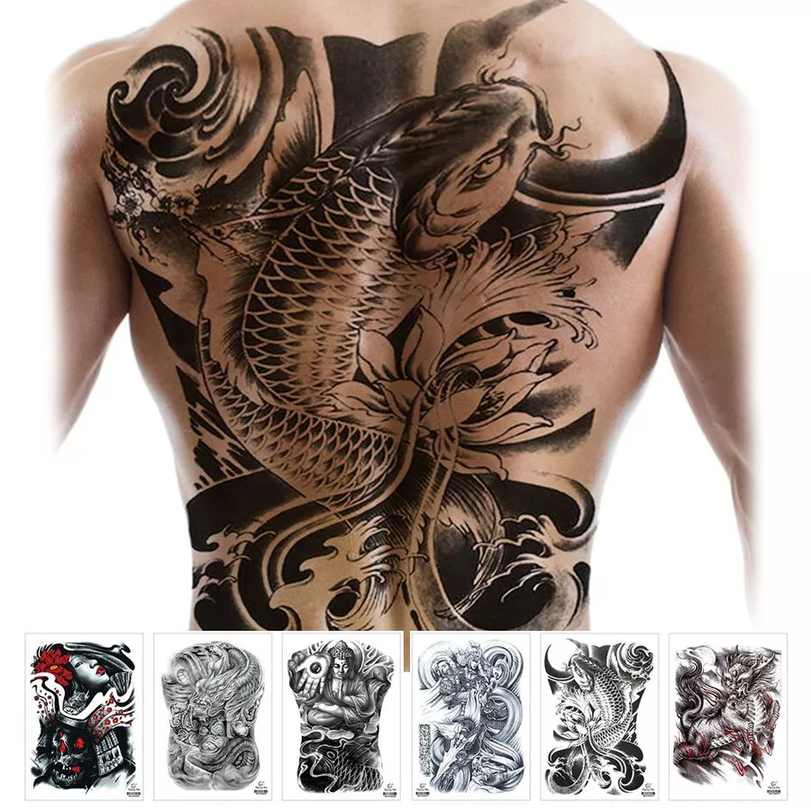 Temporary Full Back Tattoo Stickers Large Men Japanese Waterproof Body Black Art