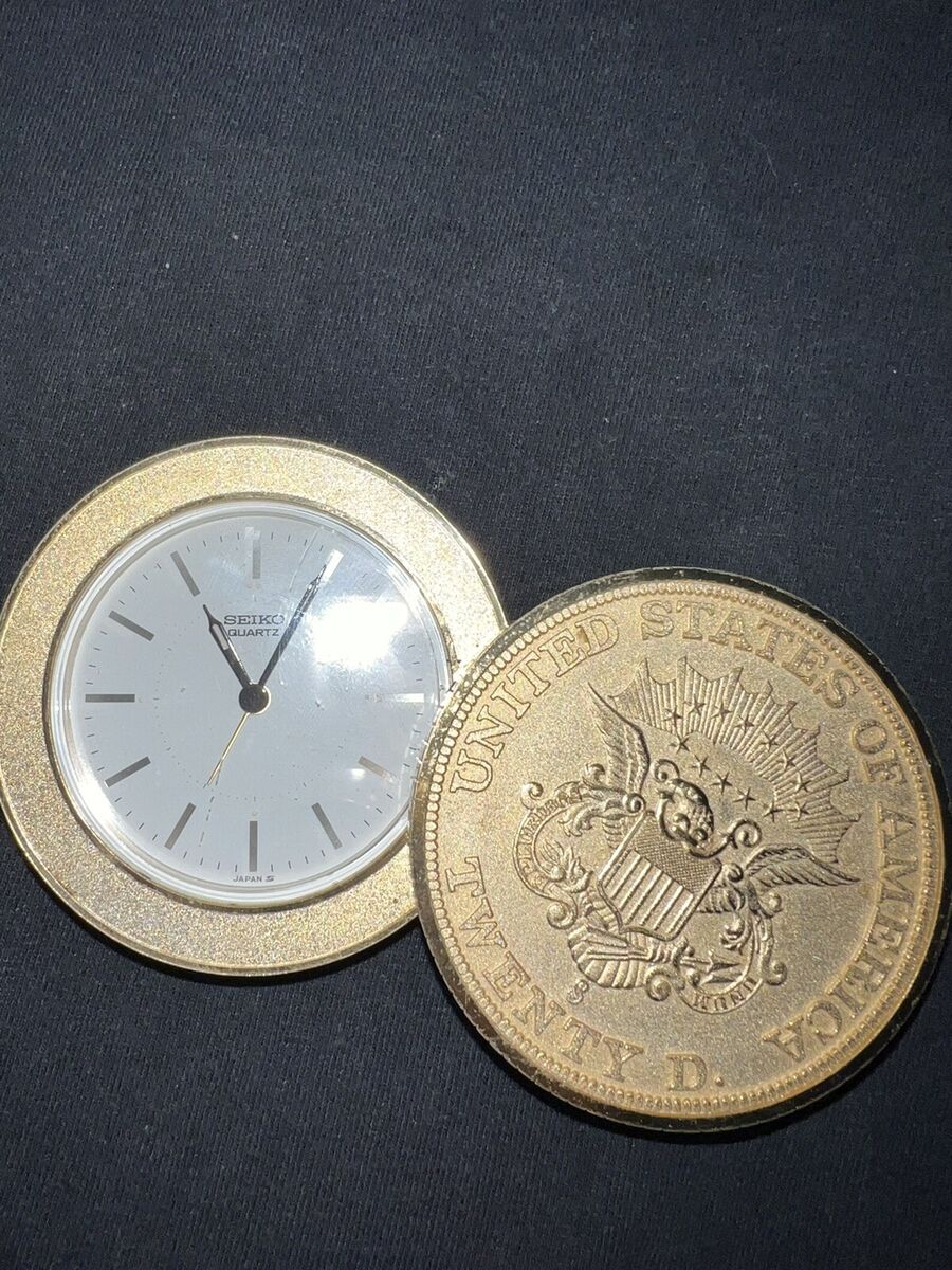 SEIKO Quartz Twenty Dollar Coin Alarm Clock Vintage SEIKO Quartz Twenty Dollar Coin Alarm Clock Vintage
