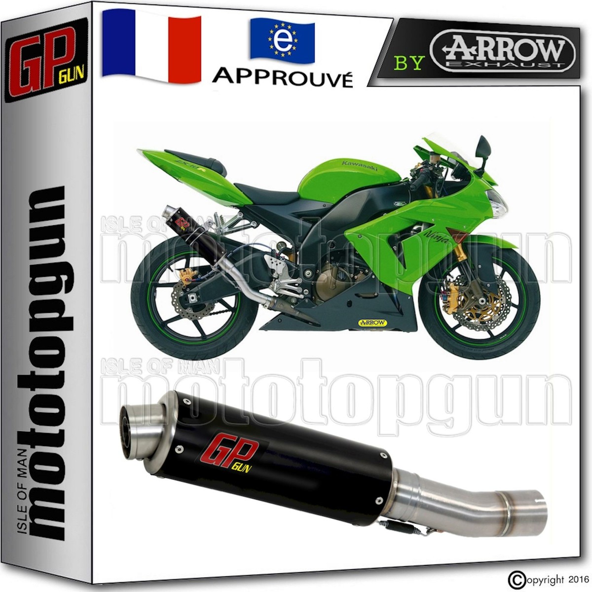 POT D ECHAPPEMENT GP GUN by ARROW ACIER NOIR KAWASAKI ZX-10R 2004