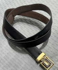 Vintage Pierre Cardin Retro Pin Buckle Black leather Belt Unisex Sz 36