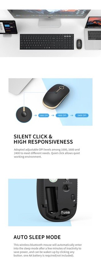 Jelly Comb Silent Wireless Mouse, 2.4G/Bluetooth Mouse with