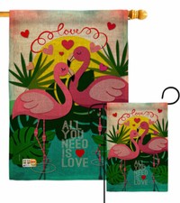 Flamingo Lover Burlap Garden Flag Springtime Valentine Decorative House Banner