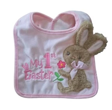 "My 1st Easter" Girls Baby Bib Pink And Brown Bunny Way To Celebrate