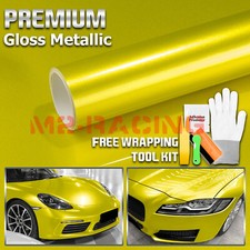Gloss Metallic Neon Yellow Candy Decal Car Vinyl Wrap Film Sticker Sheet Sparkle