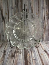 VINTAGE INDIANA GLASS HOBNAIL CLEAR DEVILED EGG / RELISH PLATE