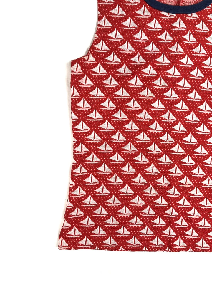 Camisa tejida vintage años 50 para mujer camiseta sin mangas velero estampado Pandora años 60 J23 Foto 3 de 4