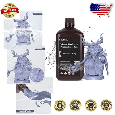 High Precision ELEGOO Water Washable Resin - Fast Curing, Low Odor - 2000g Grey