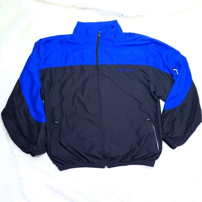 Champion Jacket Mens Large Black Blue Color Block Windbreaker Rain Coat 
