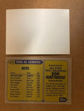 Topps 1987 All Star Don Mattingly #606 - Blank Front Error Card