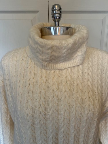 Vtg 90s Jeanne Pierre Lambswool Angora Cream Cable Knit Cowl Neck LS Sweater Med - Picture 2 of 7