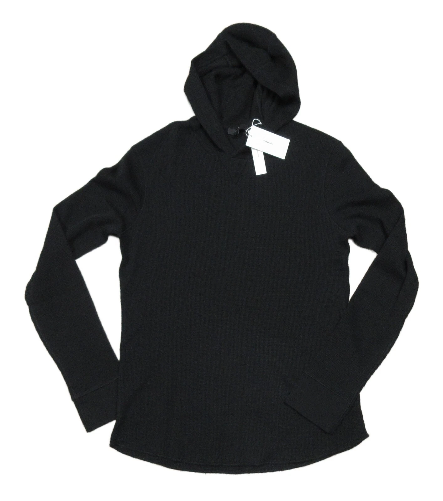 Vince Men's Black Waffle Knit Thermal Pullover Hoodie