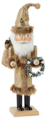 Wooden Christmas Nutcracker,14'',WOODLAND SANTA IN GOLD OUTFIT WITH WREATH 617,NP