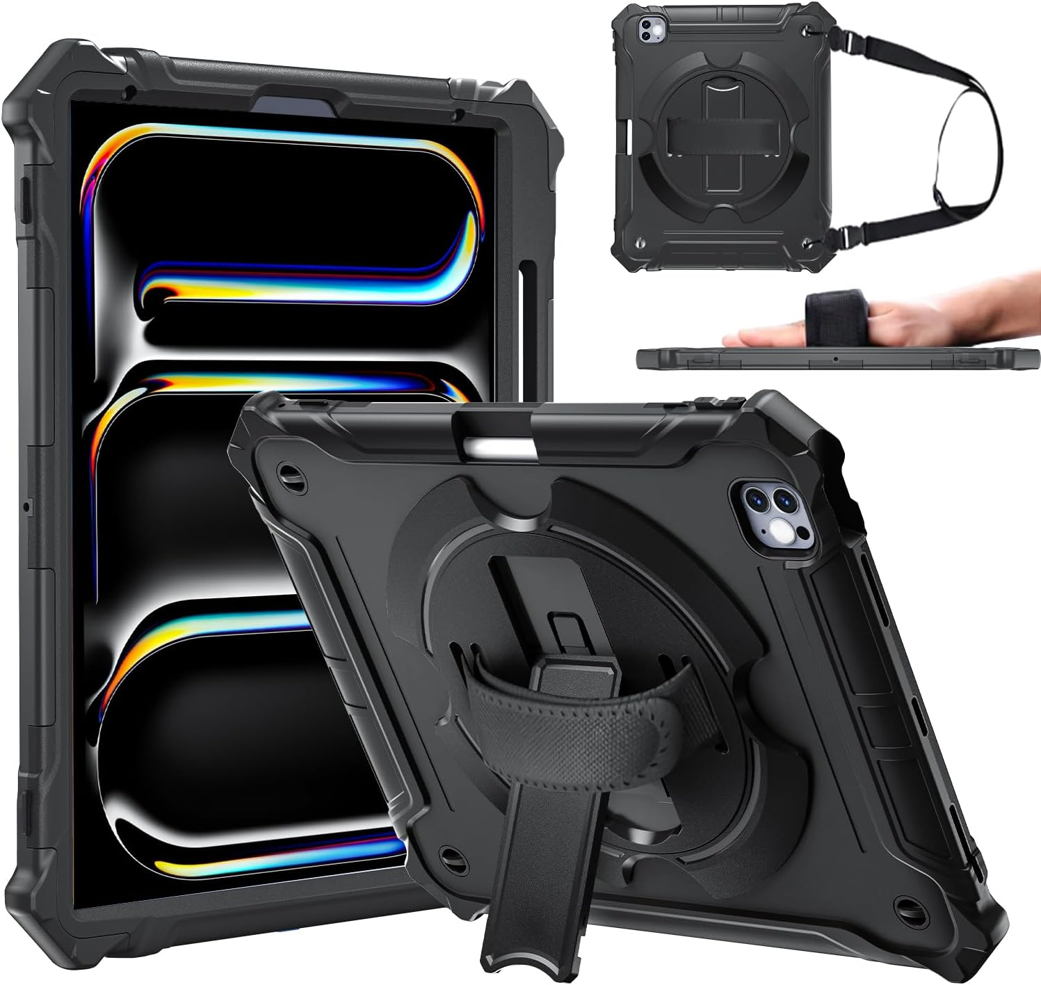 2024 iPad Pro 13 Case for M4 7th Gen with Pencil Holder Shockproof Hand Strap  -image