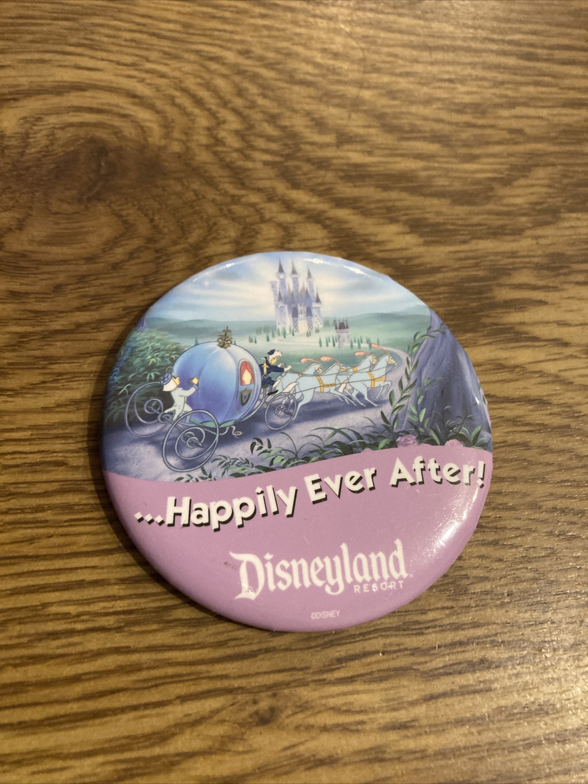 Vintage 3" Disney Pinback Happily Ever After, Disneyland Resort 