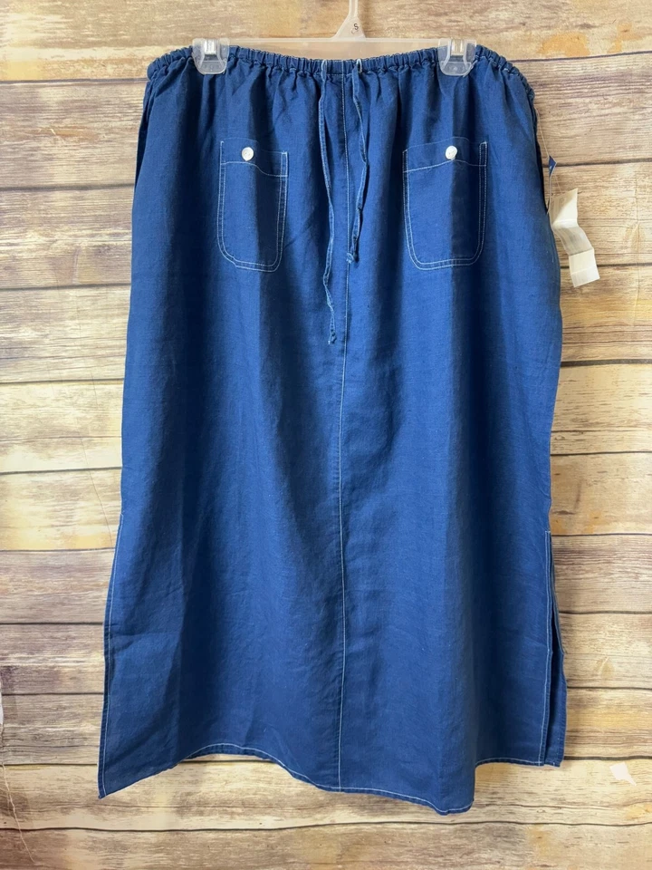 Conjunto de Camisa e Calça Denim & Co Mescla de Linho 2X Azul Tingido Índigo Novo com etiquetas - Imagem 2 de 4