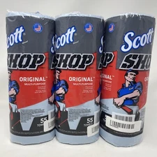 Lot Of 3 Rolls Scott Original Blue Shop Paper Towel Roll, (55 sheets per Roll)