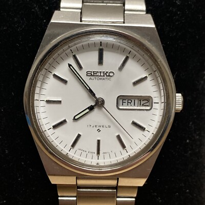 Seiko White Dial 6309 8340 Automatic Original Metal Strap Watch Jan 1979 (M)