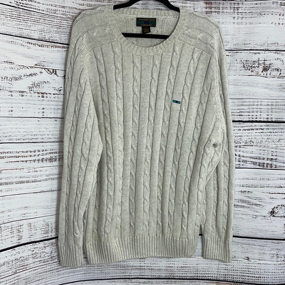 Suéter De Colección Alexander Julian Para Hombre Grande Algodón Cable Tejido Cuello Redondo Años 90 Foto 3 de 4
