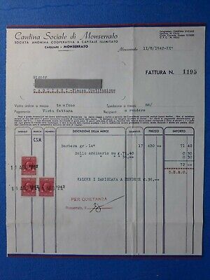 8 Sardegna Antica Fattura Cantina Sociale Monserrato Cagliari 1942 Cvgl 3 19 Ebay