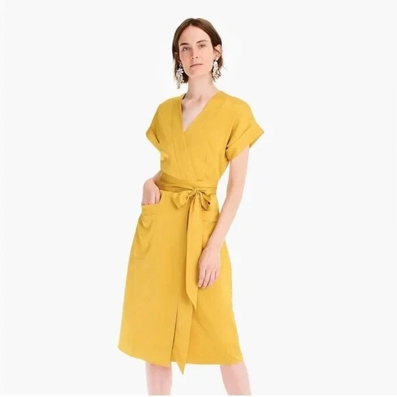 RSVP $178 | J. Crew | Manga Curta, Bolsos, Vestido Wrap | Amarelo | Tamanho XS - Imagem 3 de 4