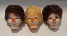 Vintage Lot So 3 Vinyl Clown Head with Curly Brown  Blonde hair
