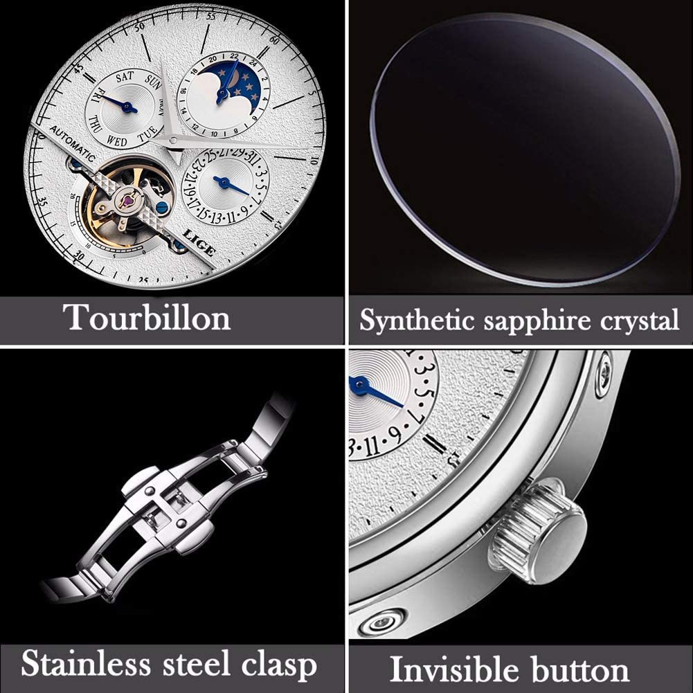 Moon Phase Automatic Watch Men Chronograph Tourbi… - image 6