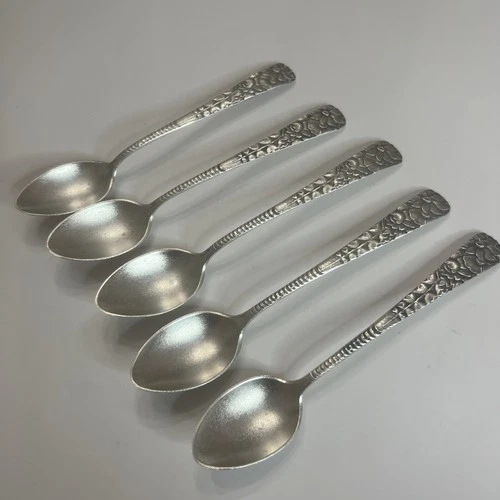1885 Gorham Delhi Demitasse Floral Pattern Sterling Silver Spoons Set of 5