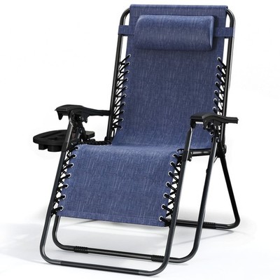 Zero Gravity Chair, Outdoor Lounge Chairs with Cup Holder, Blue