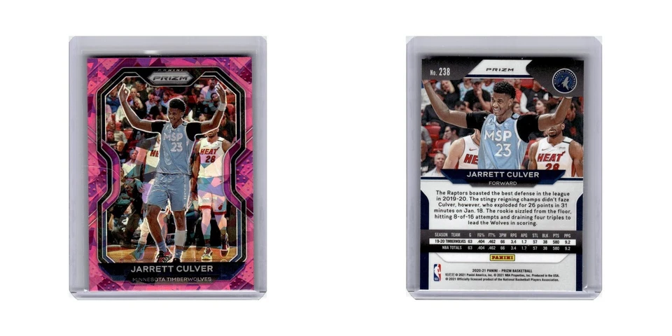 Jarrett Culver 2020 Panini Prizm Pink Ice #238 Minnesota Timberwolves NM - Image 3 of 3