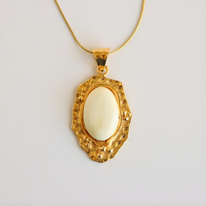 Authentic White Baltic Amber Oval Necklace in 14K Gold Plated Sterling Silver