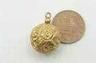 PRETTY ANTIQUE ENGLISH 9K GOLD FLORAL CHASED BALL CHARM FOB c1880 NO RESERVE