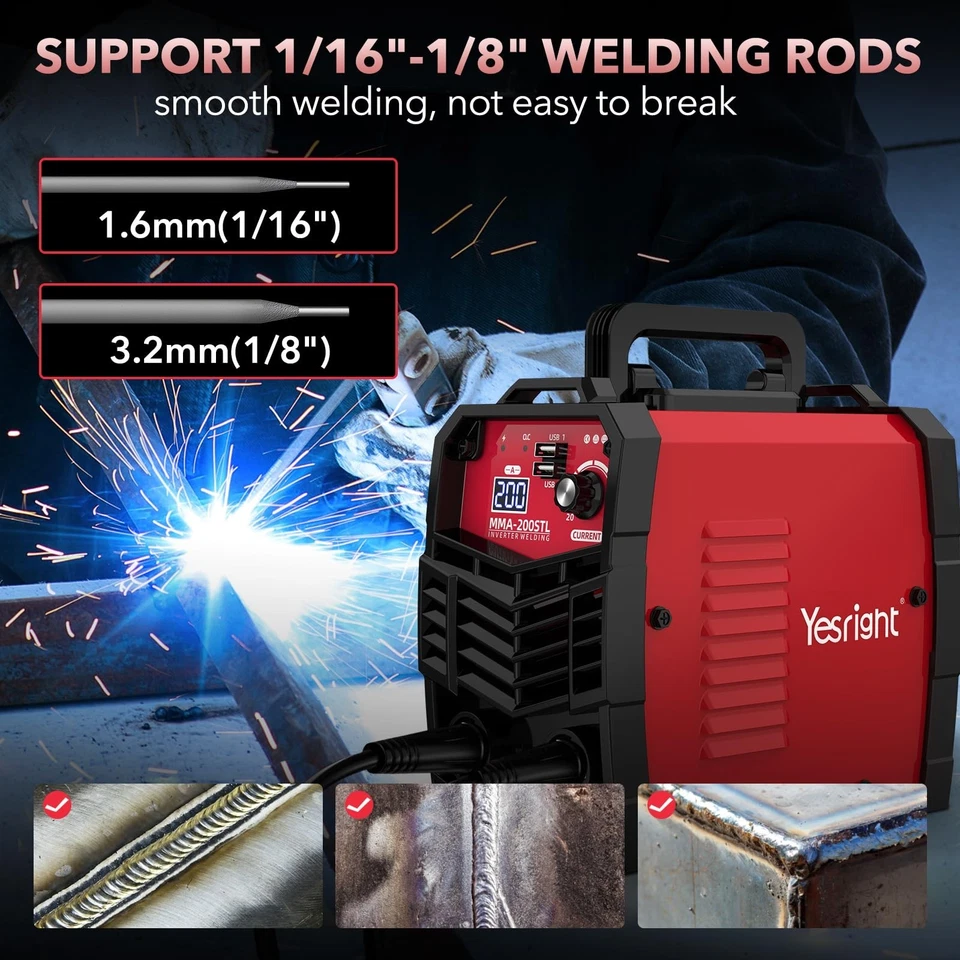 YesRight 200A 焊接机,110V 迷你弧形焊棒带 20 杆和护目镜 — 第 3/4 张图片