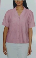 Buffalo David Bitton Women's Tops Linen Blend Short Sleeve Pink Blouse Size XL