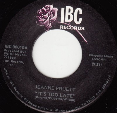 JEANNE PRUETT It's too Late / I Can't Feel at Home US-Single