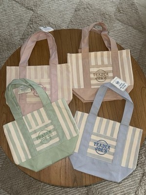 Trader Joe's Reusable Striped Tote Bags Set of 4 Multicolor Small Size
