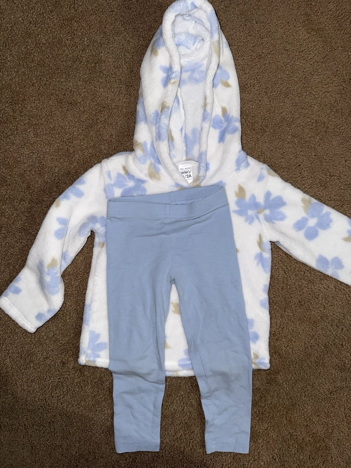 Carter's 2T Floral Hoodie Pants Set Blue White Beige Outfit Baby Toddler Clothes